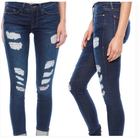 Frame Denim Jeans Womens 25 Distressed Sunset Grove Blue Ripped Le Skinny Cotton - Picture 1 of 10
